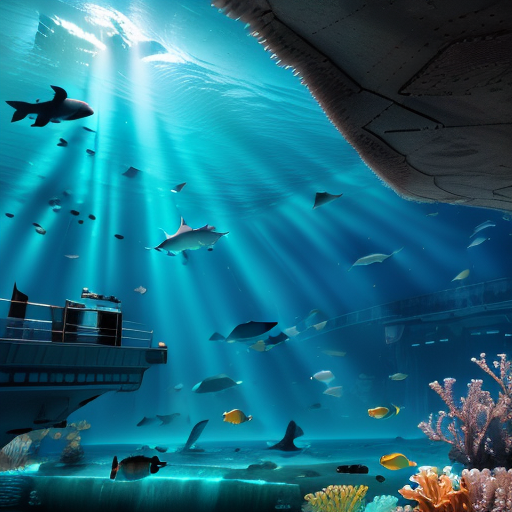 An uplifting sight of the marine biologist, sitting beside the majestic creature, as they watch a sunbeam piercing through the vibrant underwater city, symbolizing their unyielding resolve to guard their home.